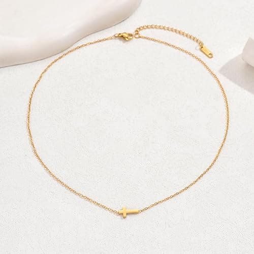 Jewigo Cross Necklace for Women 18K Gold Plated Dainty Cubic Zirconia Pendant Cross Necklace Cute Sideways Cross Faith Necklace Simple Christian Birthday Christmas Jewelry Gift thumbnail 5