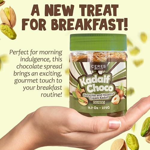 Dubai Spreadable Chocolate– Premium Pistachio Spread with Roasted Phyllo, Gourmet Breakfast Chocolate, Crunchy Dubai Chocolate Filling
 thumbnail 6