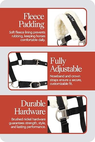 HORZE Howard Soft Fleece Padded Adjustable Polyester Horse Halter - Black - Horse thumbnail 8