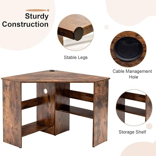 Tangkula Corner Desk, 90 Degrees Triangle Computer Desk for Small Space, Bedroom Makeup Vanity Desk with Storage Shelves & CPU Stand, Space Saving thumbnail 7