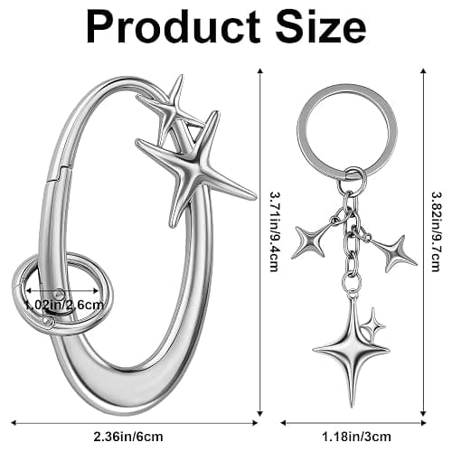 Zkptops 2Pcs Star Carabiner Keychain Cool Carabiner Y2K Keychain Aesthetic Star Moon Key Chain Silver Cute Fashion Key Chain Shiny Chrome Accessory for Car Keys Purse Handbag Backpack Bag Charms thumbnail 3