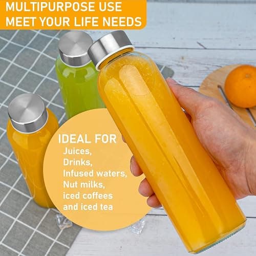 Sursip [10 Pack] 18 oz Glass Water Bottles with Lids, Juice Bottles, Clear glass juice bottle for juicing, Eco-Friendly Reusable Glass Juicing Bottles with Stainless Steel Lid, BPA Free,Leak-Proof thumbnail 4