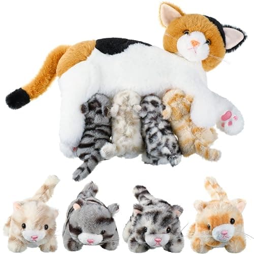 Skylety Nurturing Cat Stuffed Animal with 4 Plush Kittens, Cats Baby Stuffed for Girls Boys Plushy Mommy Kitty with Baby Kittens for Valentine Birthday Party Favors Gifts(Lovely Style) - Image 1