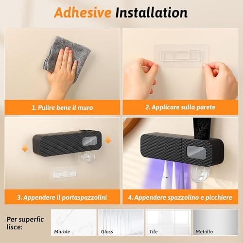 NeteHon Smart Toothbrush Holder, Wall Mounted Toothbrush Holder with Toothpaste Dispenser, Drying Function and 3 Toothbrush Slots for Bathroom (Black) thumbnail 7