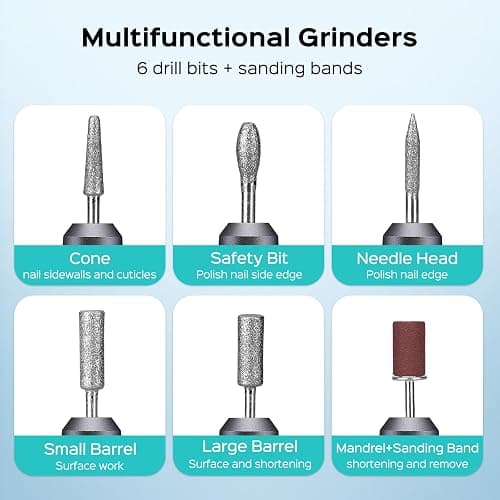 COSLUS Electric Nail Drill File Professional: for Acrylic Gel Dip Powder Nails Portable Nail Drill Machine Kit Manicure Pedicure Tools Polishing Set with Nail Drill Bits Sanding Bands thumbnail 9
