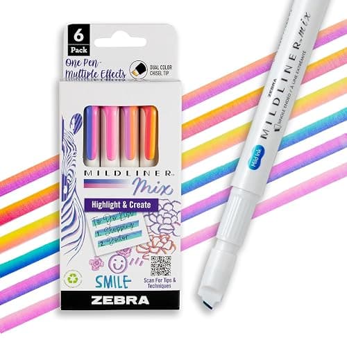 Zebra Pen Mildliner Mix Dual Color Highlighter Marker Set, Chisel Tip, No Bleed, Ideal for Bible Highlighting, Journaling, Note-Taking, School and Office Supplies, Assorted Colors, 6-Pack (77706) - Image 1