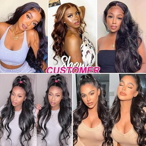 Pizazz Body Wave Lace Front Wigs Human Hair Pre Plucked Pre Bleached 180 Density Glueless Human Hair Wigs for Women 13x4 HD Transparent Lace Front Wigs with Natural Hairline(26 Inch) thumbnail 5