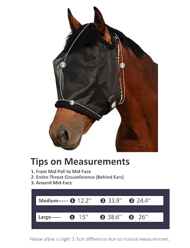 9. Harrison Howard All Round Mesh Horse Fly Mask UV Protective with Fleece Padded Edging Black L thumbnail 7