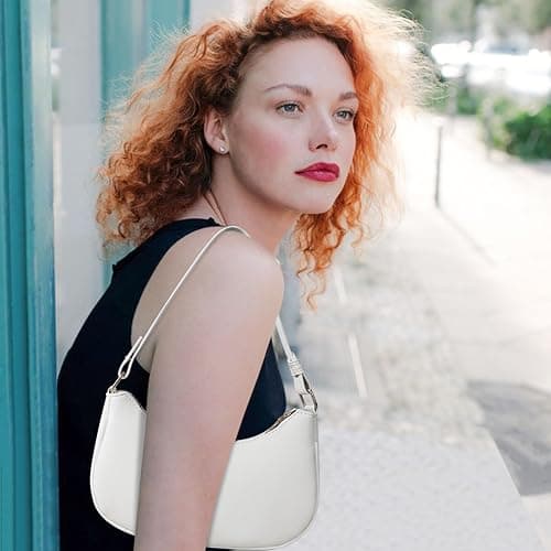Energather Small Shoulder Bag, PU Leather Ladies Handbags Small Shoulder Bag for Women, Stylish Crescent Bag Half Moon Bag with Zipper for Dating, Shopping, Travel thumbnail 3