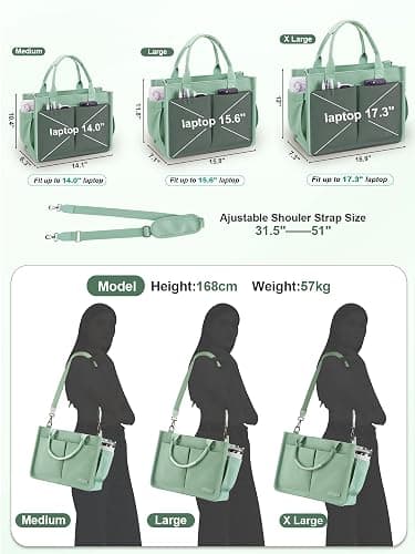 FIORETTO Womens Canvas Tote Bag Purse with Individual Compartment, Zipper Top, Reinforced Bottom & Luggage Sleeve thumbnail 6