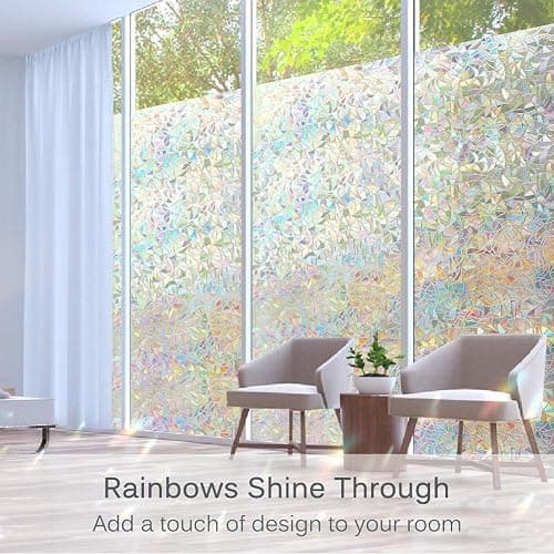 Volcanics Window Privacy Film with Installation Tools, Static Window Clings Vinyl 3D Decals Stickers Rainbow Window Film for Glass Door Heat Control Anti UV 17.5 x 78.7 Inches thumbnail 2