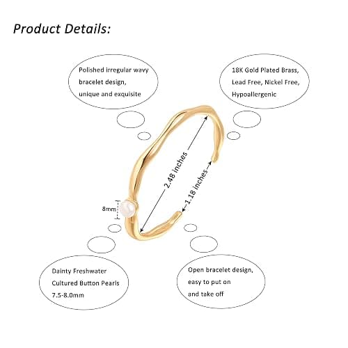 PERNNLA PEARL Dainty Gold Bar Bracelet for Women Simple Delicate Thin Cuff Bangle Hook Bracelet 18K Gold Plated Handmade Minimalist Jewelry thumbnail 4