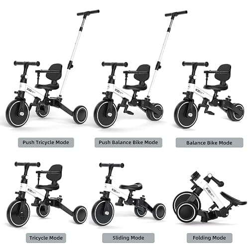 XJD Toddler Bike, 6 in 1 Folding Toddler Tricycle for 1-4 Year Old with Parental Control Handle, Balance Bike with Removable Pedal, Backrest, Adjustable Seat Height, First Birthday Gifts thumbnail 4