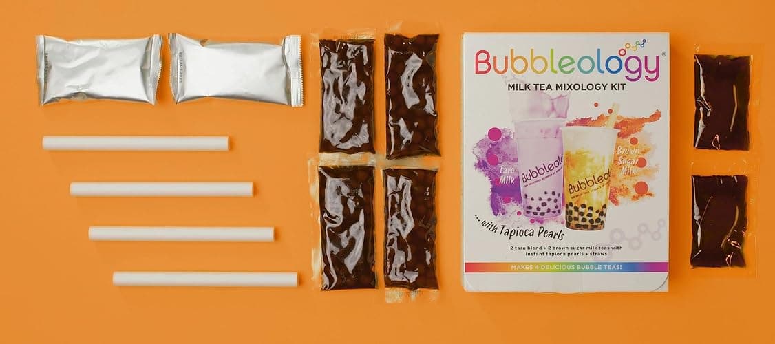 Bubbleology Milk Tea Mixology Kit with Tapioca Pearls (Pack of 1) Makes 4 Delicious Bubble Teas | 2 Brown Sugar Milk & 2 Taro Milk with Instant Tapioca Pearls thumbnail 7