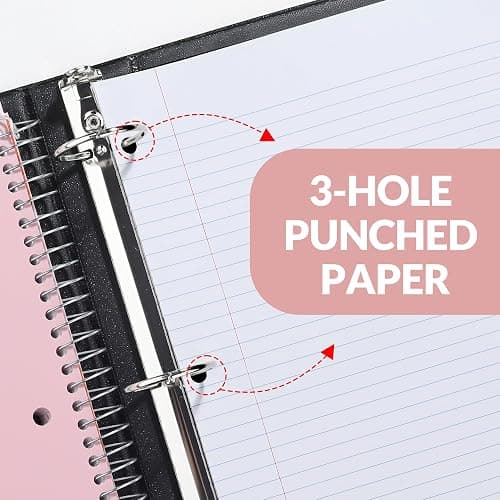 SUNEE 5 Subject Notebook College Ruled - 400 Pages, 9"x11", 5 Pocket Colored Dividers, 3-Hole Punched Paper, Pink thumbnail 8