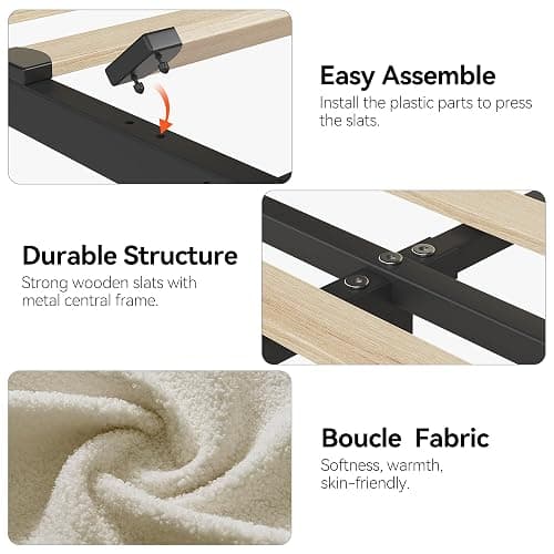 GAOMON Twin XL Bed Frame with Storage Headboard & 2 Drawers, Beige | Boucle Kids Bed, Upholstered Platform Bed, Bookcase, No Box Spring Needed, Noise Free, Easy Assembly thumbnail 5