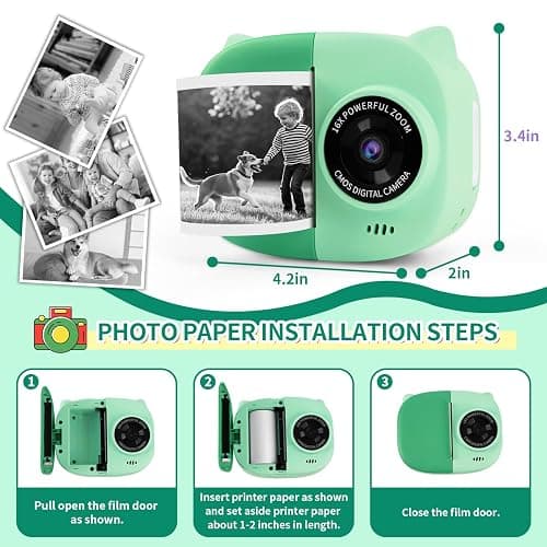 Rongta Instant Print Camera for Kids, Children Portable Photo Printer for Birthday Gifts, Kids Toys, 2.4 Inch Screen Kid Digital Camera for Girls Boys Age 3 4 5 6 7 8 9 10(Green) thumbnail 5
