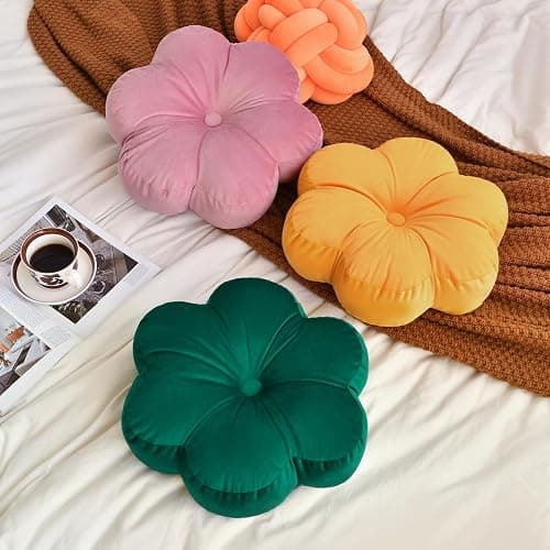 Xuyier Flower Pillow, Flower Shaped Pillow with Velvet for Couch Bed Chair Sofa, Home Decor Floor Seating Cushion Cute Throw Pillows for Living Room Bedroom (15 Inches, Gray Pink) thumbnail 7