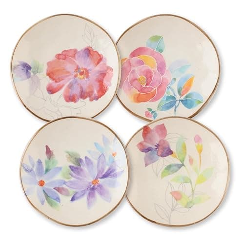 Mino Ware Soy Sauce Dishes, Hana Kaori 4 Types of Flowers, Small Ceramic Plates Set of 4-3.5 inch 4b-set - Rose, Peony, Chrysanthemum, Platycodon - Image 1