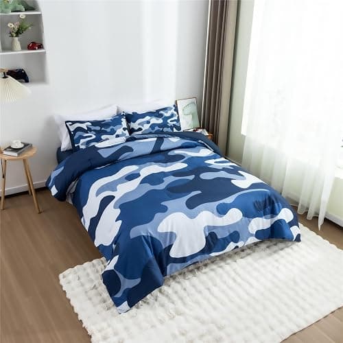 Meeting Story Camouflage Bedding Set, Colorful Pattern Style Comforter Set, 3 PCS One Comforter Two Pillowcases, All Season Bedspread for Teens Adults, Navy, Twin thumbnail 2