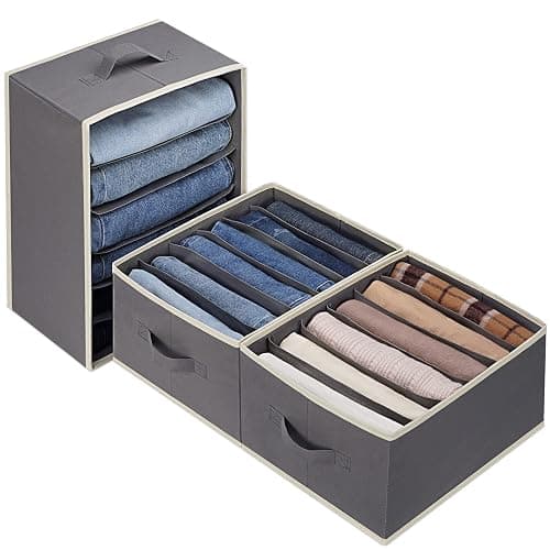 Baesyhom 3 Pcs Large Size Wardrobe Clothes Organizers 6 Grids for Pants, Jeans, Sweater, T-shirt, Dress Stackable Closet Drawer Organizer Storage Bin Container with Sturdy Handles, Dark Grey - Image 1