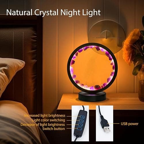 Runyangshi Runyansghi Amethyst Night Lamp 8.6'' Natural Healing Crystal Bedside USB Port 3 Colours Dimming Mode Bedroom Suitable Light for Living Room Office Home Decor Ideal Gift thumbnail 5