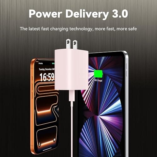 Phone 17 16 15 Charger Fast Charging, 10 FT Long USB C Charger Cord with 20W Type C Fast Phone Charging Block forPhone 17/17 Pro/17 Pro max/Air/Phone 16 15 Pro Max Plus, iPad, Android,Pink thumbnail 4