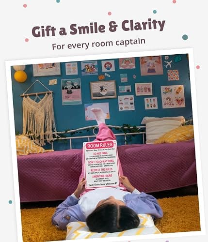 Funny Room Rules Sign - Cute Room Rules Sign for Teen Girls, Pink Preppy Room Decorations, Cute Teenage Door Sign & Fun Gifts for Birthday, Holidays (Room Rules) thumbnail 5