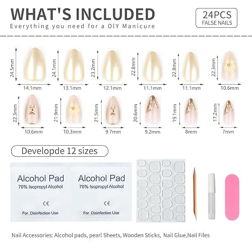 Yellow Flower Press On Nails with Gold 3D Design, Glossy Almond Fake Nails with Metallic Line Art, Elegant Reusable Stick On Nails for Women and Girls, 24PCS Full Cover False Nail Set thumbnail 6