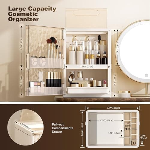 AERCIINC Makeup Organizer with Drawers,Skincare Organizer for Vanity,Large Cosmetic Display Case with Handle,Storage Organizers with Cover and Makeup Brush Holder for Dresser, Bathroom Countertop thumbnail 5