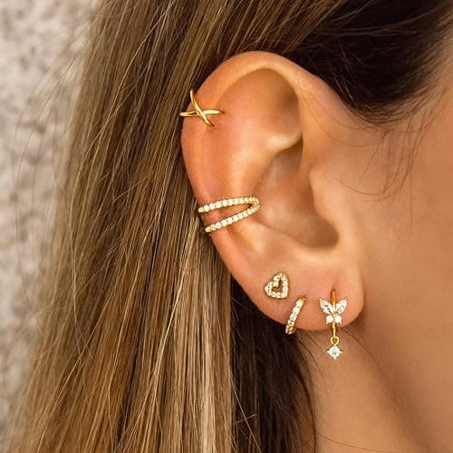 ALEXCRAFT Small Gold Stud Earrings - 6 Pairs Cute Heart Studs for Women - Cubic Zirconia - Hypoallergenic - Pack thumbnail 2