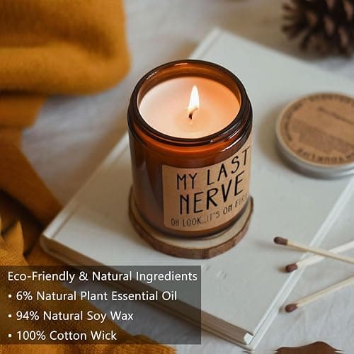Homsolver Gifts for Women, Funny Friendship Gift for Best Friend - My Last Nerve Lavender Candle - Birthday Christmas Unique White Elephant Stocking Stuffers Gifts for Adults, Women, Her, BFF, Sister thumbnail 3