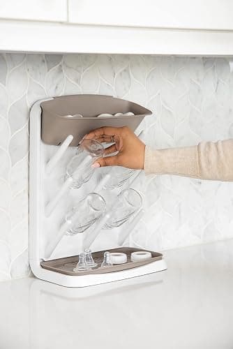 Ubbi Vertical Baby Bottle Drying Rack, Space Saving Countertop Drying Rack Baby Bottle Organizer, Taupe thumbnail 2