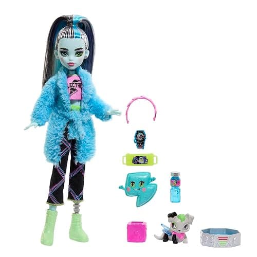 Monster High Creepover Party Doll, Frankie Stein with Pet Dog Watzie, Sleepover Clothes & Accessories like Pillow & Furry Robe thumbnail 5