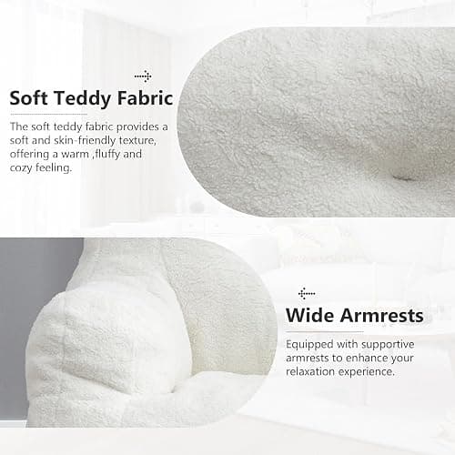 Hison Bean Bag Chairs for Adults and Kid Teddy Fabric Fluffy and Lazy Sofa Filled with Memory Sponge BeanBag Sofa with Armrests for Living Room,Bedroom(White) thumbnail 4