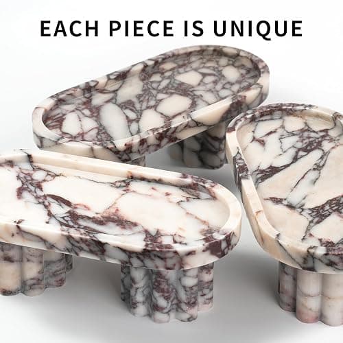 LWALMS Marble Perfume Tray with Legs - Oval Decorative Stone Pedestal for Bathroom Vanity Coffee Table Kitchen Countertop, Footed Jewelry Candle Organizers Catchall Plate Riser with Scalloped Feet thumbnail 4