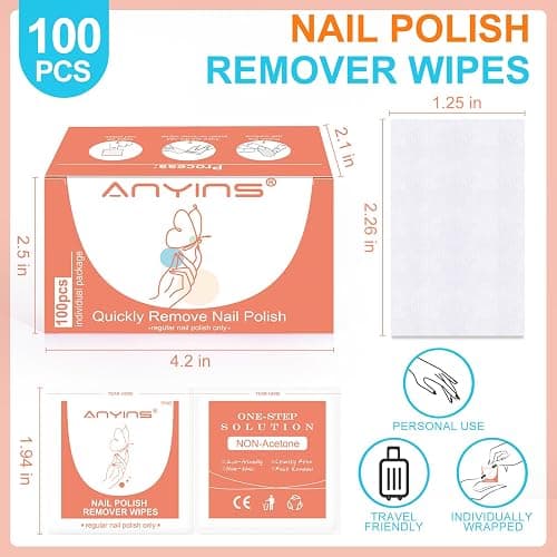 ANYINS Nail Polish Remover Pads，100PCS Nail Polish Remover Wipes Fast Remove with Nutrition Oil Individually Wrapped Professional Nail Salon and Home Use thumbnail 2