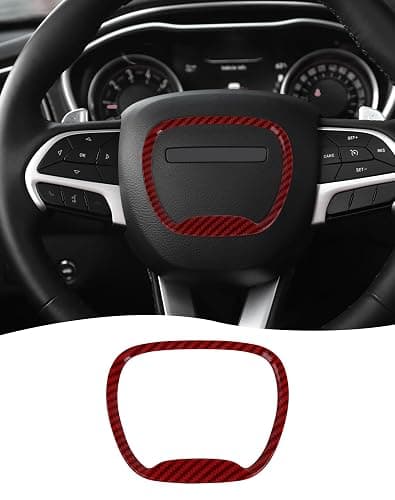 for Dodge Challenger/Charger/Durango 2015-2025 Central Control Steering Button Frame Trim Cover Interior Decoration Accessories, Red Carbon Fiber thumbnail 2