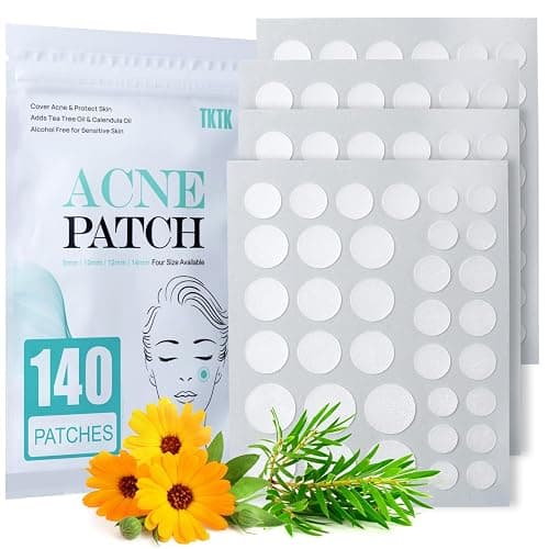 Pimple Patch Acne Patch, 4 Sizes 140 Patches Acne Absorbing Cover Patch, Hydrocolloid Invisible Acne Patches for Face Zit Patch Acne Dots Tea Tree, Calendula Oil - Image 1