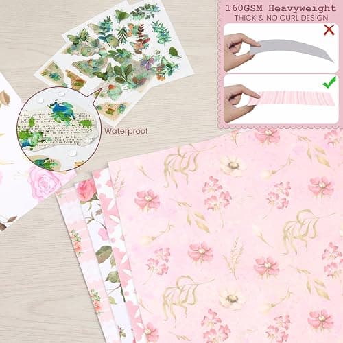 24 Sheets Pink Scrapbook Paper 12''x12'' Double-Sided Floral | Cardstock Lace Borders, Flower Stickers, Decorative Decoupage Paper Bundle for Journal, DIY Card Making Crafts thumbnail 3