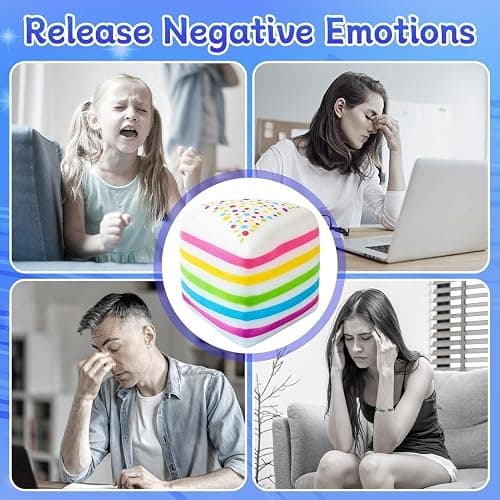 Rainbow Cakes Stress Ball 10x10x9.5cm Soft Rainbow Cake Squeezing Toy Exercises Fingertip Jumbo Food Fidget Dessert With Stress Relief Stretchy Cake Squeeze Toys For Working And Studying thumbnail 6