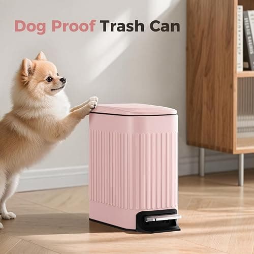 TrashAid Pink Bathroom Trash Can, 1.6 Gallon Stainless Steel Small Garbage Can with Lid, Step Pedal, Cute Wastebasket for Bathroom, Office, Bedroom, RV, Pink thumbnail 6