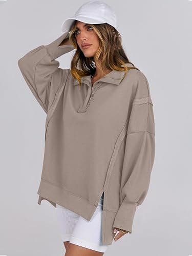 ANRABESS Sweatshirts Oversized Loose Button Up Henley Pullover Top thumbnail 4
