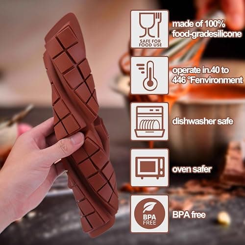 Mity rain Chocolate Bar Mold Deep, Silicone Thick Chocolate Bar Mold for Stuffed Bar, Square Knafeh Pistachio Chocolate Bar Break Apart Candy Bar Molds with 100pcs Storage Bags - square deep chololate thumbnail 6