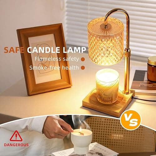 Candle Warmer Lamp with Timer Dimmer, Home Decor for Women Birthday | Gold Candle Warmer with 2 Bulbs for Jar Candles, Height Adjustable Candle Lamps thumbnail 7