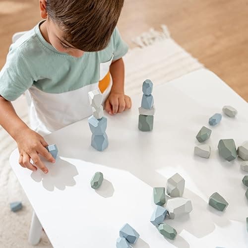 Comfy Cubs Stacking Rocks 36 Pieces, 36 Months+, Educational Toddler Stacking Blocks, Promotes Imagination, Balance & Fine Motor Skills - Wooden Rocks Sensory Toys Gift for Kid, Boy Pack thumbnail 2