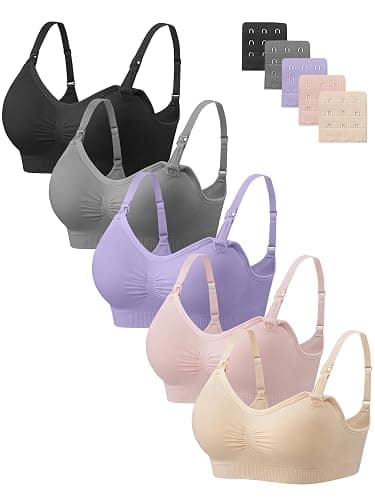 Angelhood Nursing Bra 5 Pack Womens Maternity Breastfeeding Seamless Wireless Sleep Bra with Extenders - Image 1