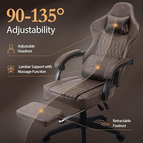 Dowinx Gaming Chair Breathable PU Leather Gamer Chair with Footrest Massage Lumbar Support, Big and Tall Ergonomic Reclining Computer Chair with Pocket Spring Cushion for Adults Teens (Brown) thumbnail 9