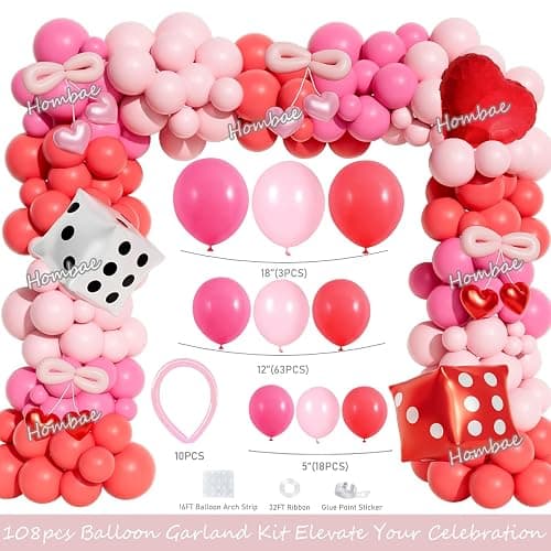 Hombae Lucky In Love Bachelorette Decorations, 117 PCs - Vegas Bachelorette Party Supplies with Cherry and Poker Backdrop, Balloon Garland, Bride to Be Veil, Sash, Dice Foil Balloons thumbnail 5
