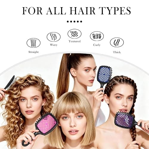 Detangler Brush – 2 Pack Vented Hair Brush for Wet/Dry Hair – Easy, Pain-Free Detangler Brush Reduces Knots & Breakage – For Curly, Straight, Thick or Fine Hair – Women, Men & Kids (Pink+Purple) thumbnail 7